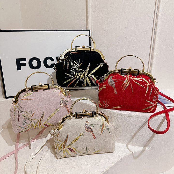 Damen elegante Handtasche mit kunstvoller Vogel-Stickerei Nord Taschen