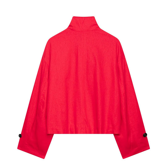 Damen Kurz-Capejacke im Boxy-Cropped-Trenchstil mit Stehkragen und Schulterpatten Nord Taschen