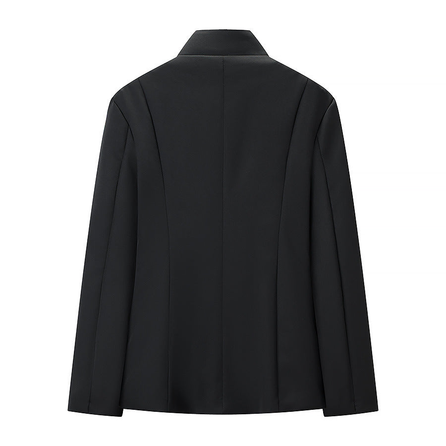 Herren Schmal geschnittener Sakko-Kurzblazer mit Stehkragen und minimalistischem Verschluss Nord Taschen