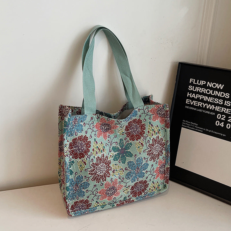 Damen Jute-Tragetasche mit floralem Design und praktischen Griffen Nord Taschen