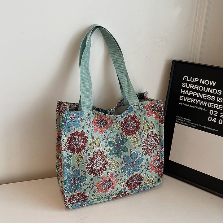 Damen Jute-Tragetasche mit floralem Design und praktischen Griffen Nord Taschen