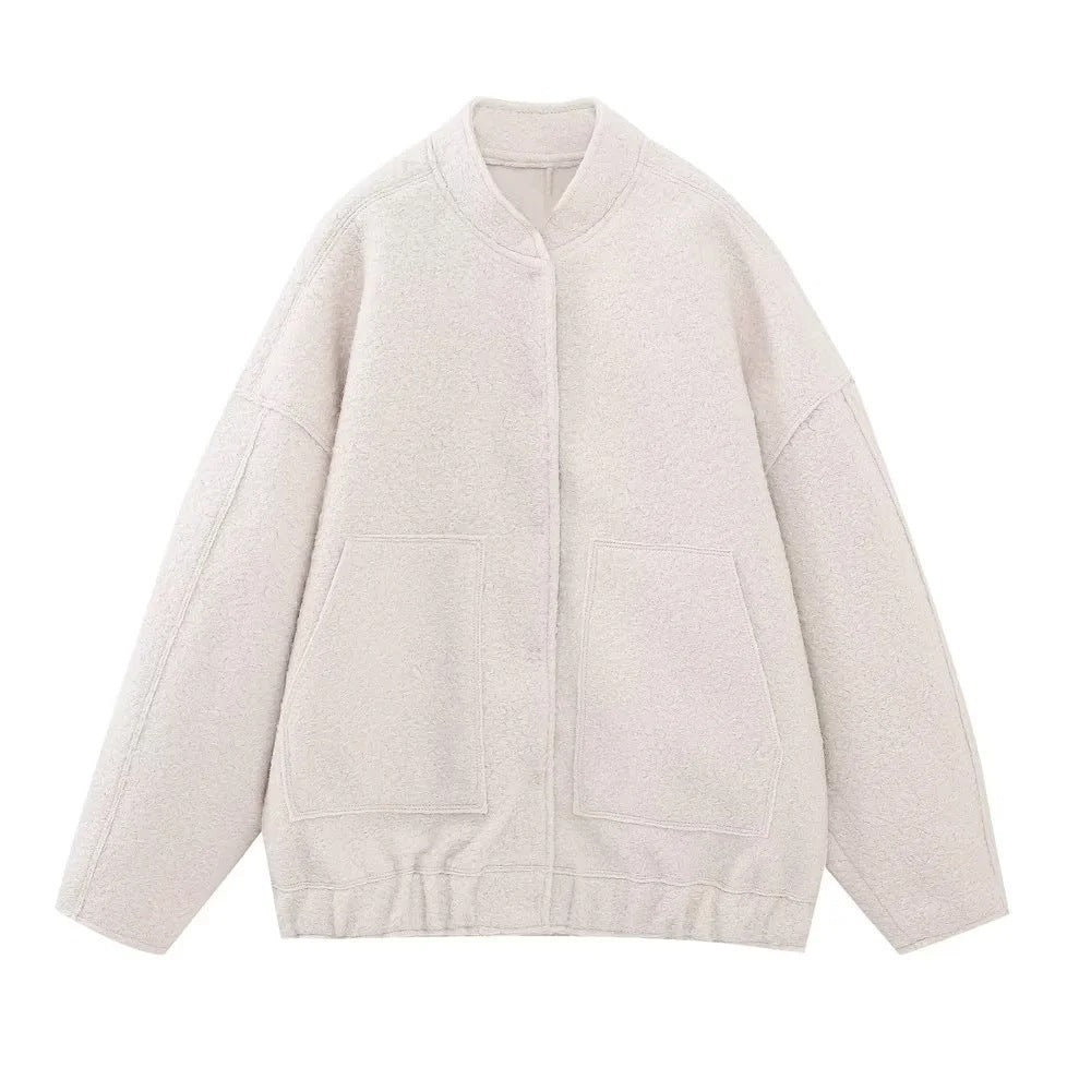 Damen 70+ Oversize Teddy-Fleece Jacke mit Stehkragen und aufgesetzten Taschen Nord Taschen