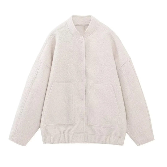 Damen 70+ Oversize Teddy-Fleece Jacke mit Stehkragen und aufgesetzten Taschen Nord Taschen