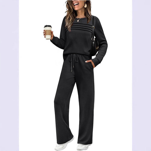 Damen Lounge-Set aus weichem Sweatstoff mit gerafftem Oberteil und weit geschnittenen Jogginghosen Nord Taschen