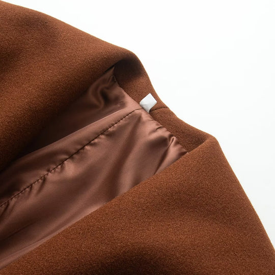 Damen Langer Wickelmantel mit breitem Schalkragen und Bindegürtel Nord Taschen