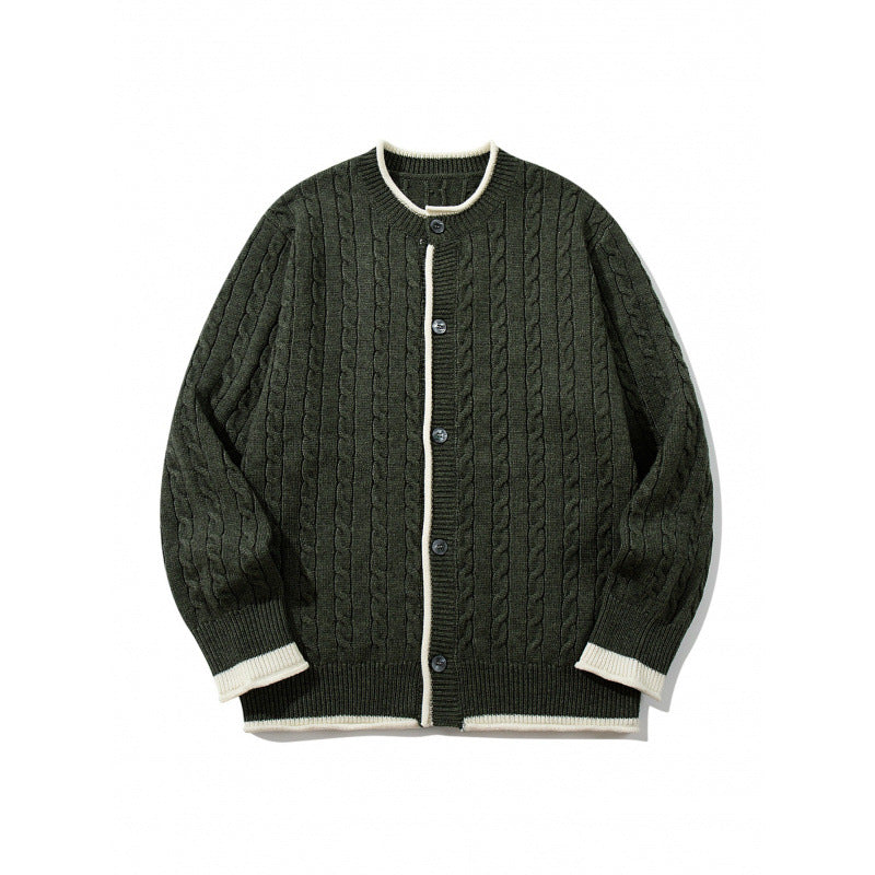 Unisex Feinstrick-Cardigan mit Zopfmuster, Rundhalsausschnitt und Kontrastblende Nord Taschen