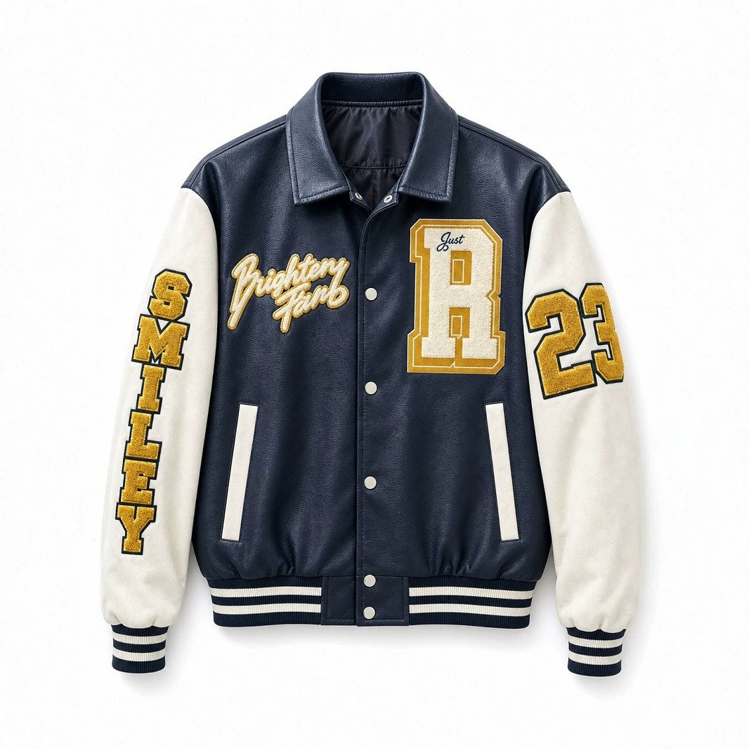 Herren Collegejacke im Letterman‑Stil mit Kunstleder‑Body, Kontrastärmeln und Chenille‑Patches Nord Taschen