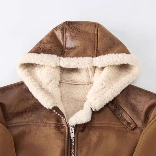 Herren Kapuzenweste im Lammfell‑Look mit Teddyfutter, Reißverschluss und großen Pattentaschen Nord Taschen