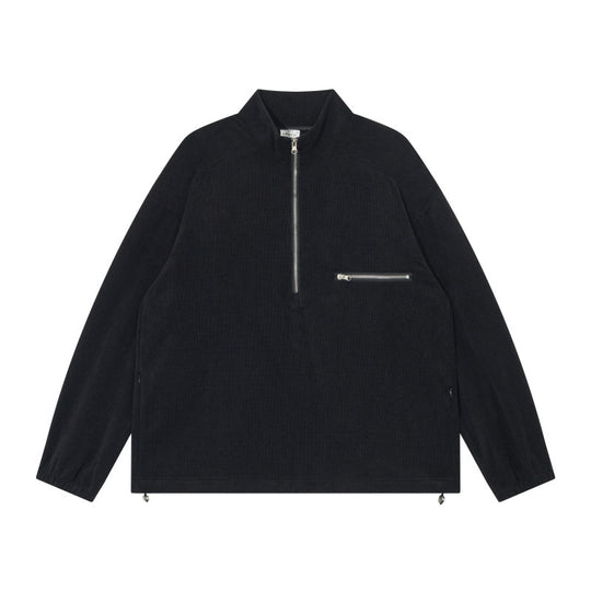 Unisex Oversize Halbzip-Pullover aus Cord‑Mix mit Brust-Reißverschlusstasche und Kordelzugsaum Nord Taschen
