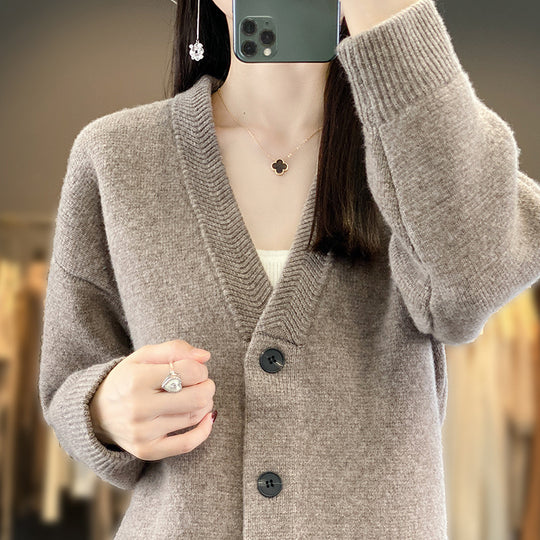 Damen Weicher Boxy-Longcardigan mit tiefem V-Ausschnitt und feiner Rippkante Nord Taschen