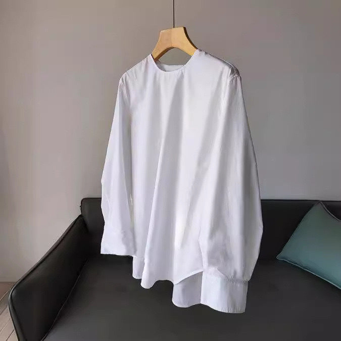 Damen Oversize-Bluse aus leichtem Baumwollmix mit weiten Ballonärmeln und verlängertem Rückensaum Nord Taschen