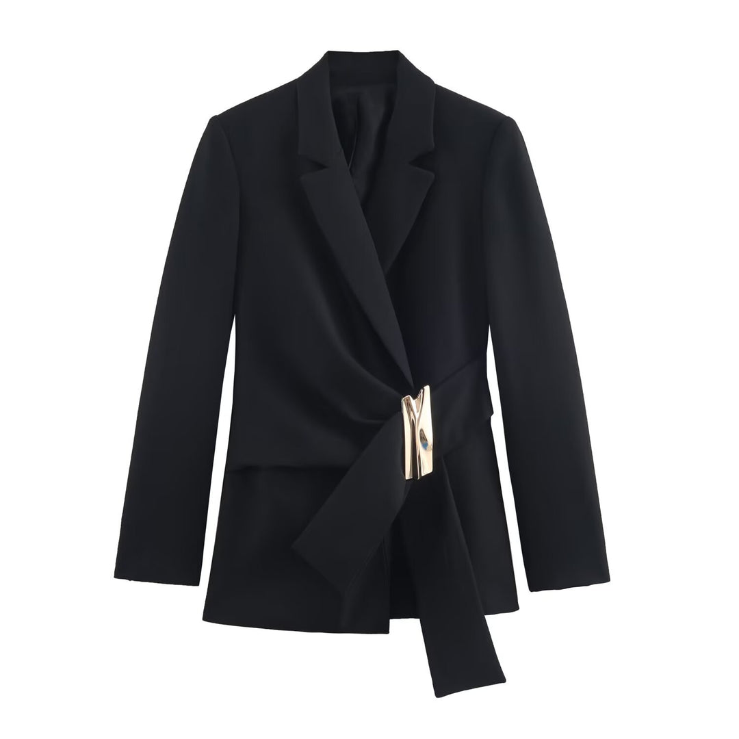 Damen Zweiteiliges Wickelblazer- und Palazzo-Anzugset mit Ziergürtel Nord Taschen