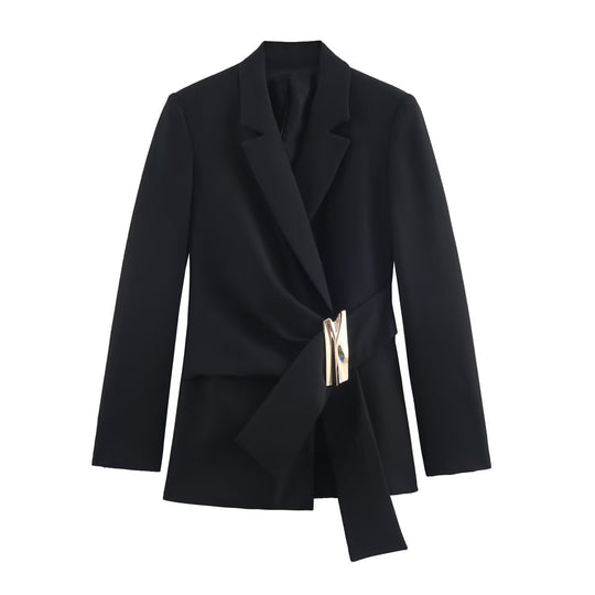Damen Zweiteiliges Wickelblazer- und Palazzo-Anzugset mit Ziergürtel Nord Taschen