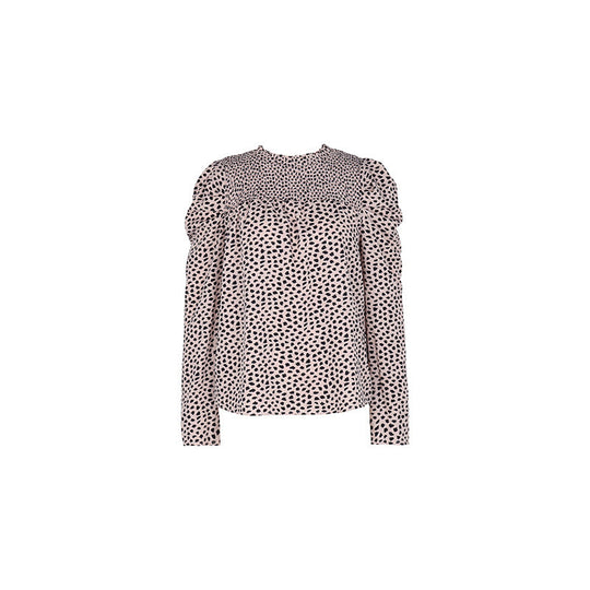 Damen Gepunktete Bluse mit Smok‑Passe, Puffärmeln und lockerem Fall Nord Taschen