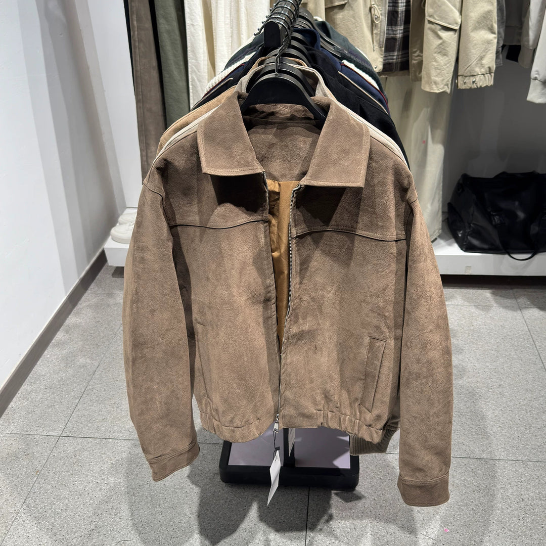 Herren Kurzblouson aus veloursiertem Wildleder mit Hemdkragen Nord Taschen