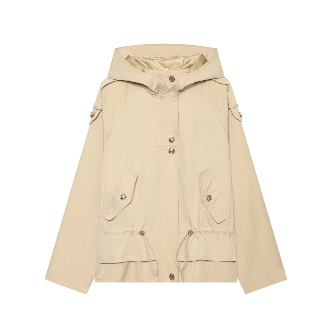 Damen Kurzparka mit Kapuze, Tunnelzug-Taille und Pattentaschen Nord Taschen