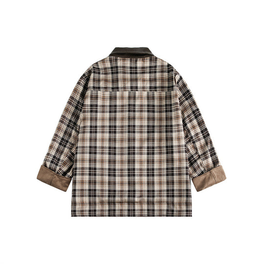 Herren Kurz geschnittener Fieldblouson im Vintage‑Workwear‑Stil mit Lederimitat‑Stehkragen und karierter Innenfütterung Nord Taschen