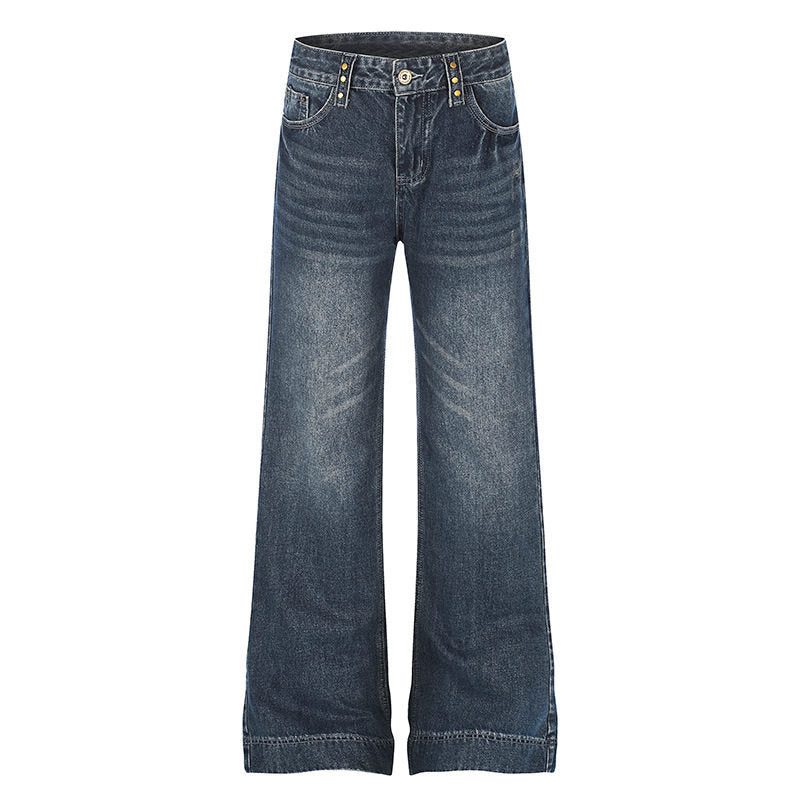 Damen Weite High‑Waist Denim Palazzo-Jeans mit weitem Bein und Vintage-Waschung Nord Taschen