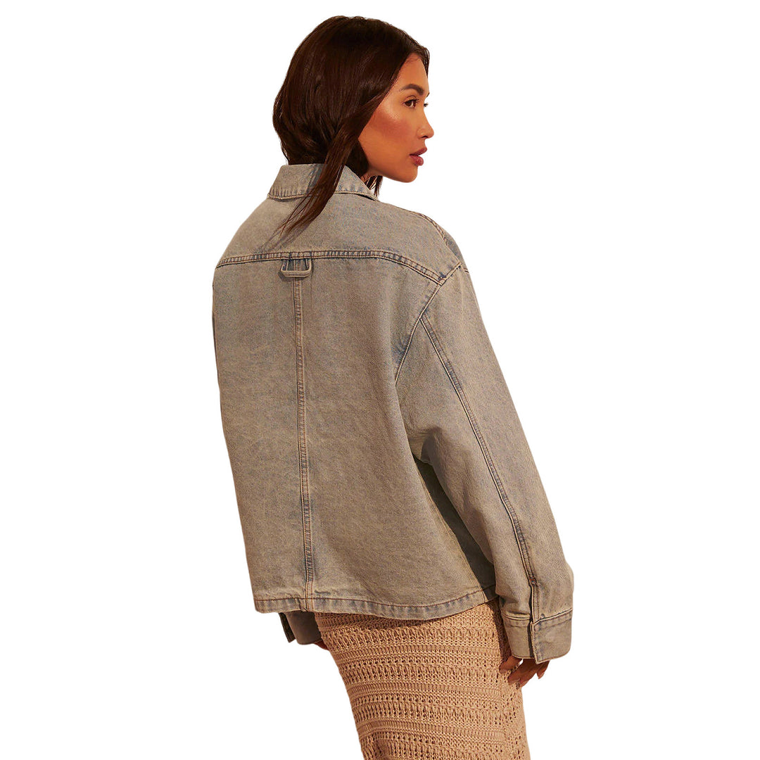 Damen Oversize-Utility-Denimjacke mit großen Pattentaschen und knöpfbarer Front Nord Taschen