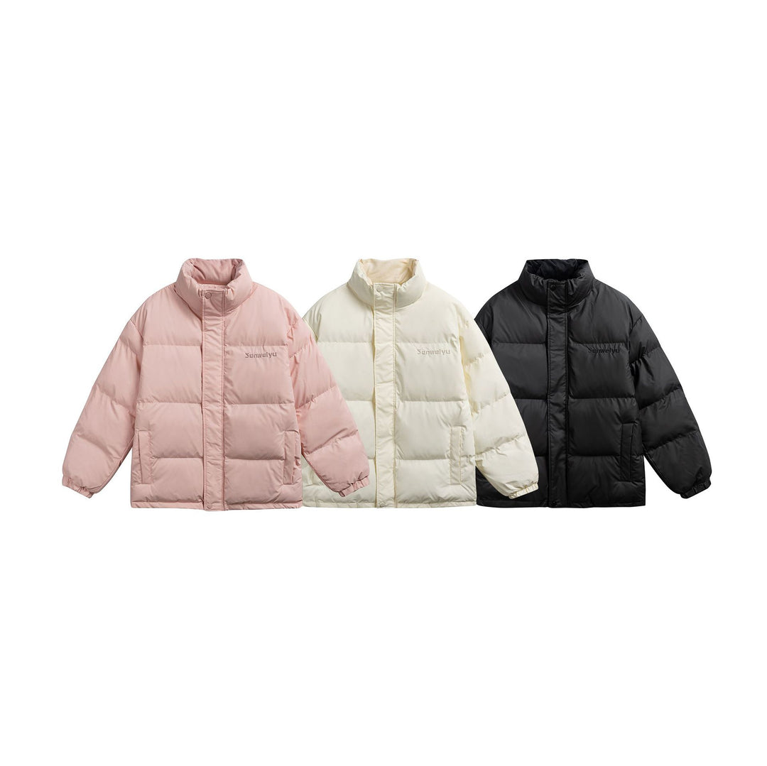 Damen Kurz geschnittene wattierte Stehkragen Pufferjacke mit verdeckter Druckknopfleiste Nord Taschen