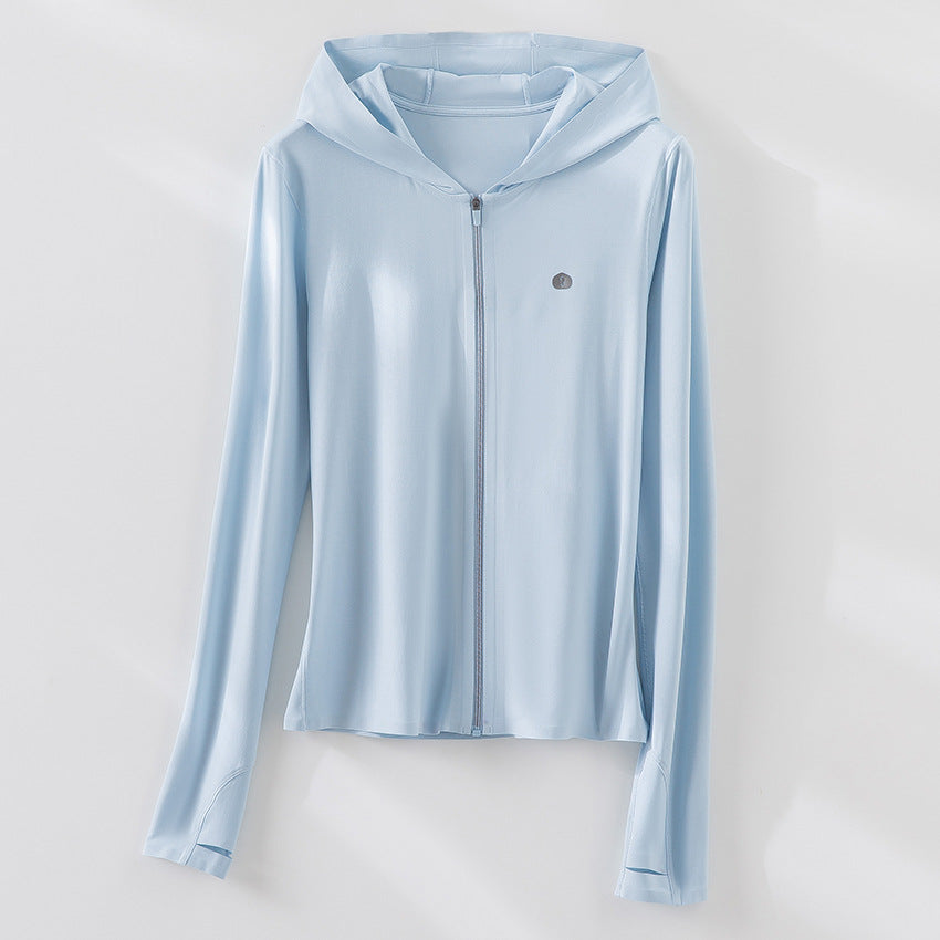 Damen Ultraleichte UV-Schutz-Kapuzenjacke mit durchgehendem Reißverschluss und Daumenschlaufen Nord Taschen
