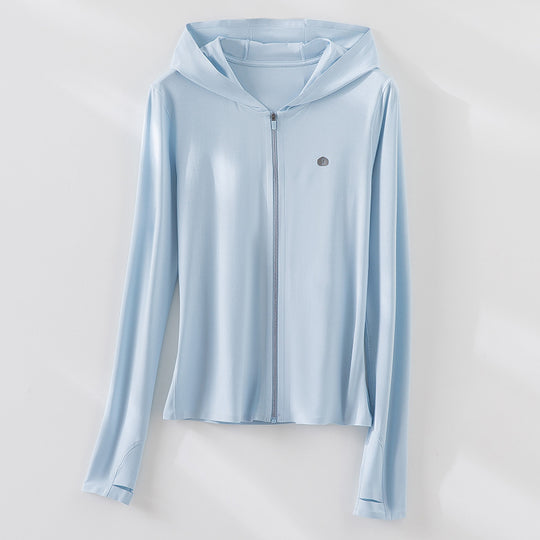 Damen Ultraleichte UV-Schutz-Kapuzenjacke mit durchgehendem Reißverschluss und Daumenschlaufen Nord Taschen
