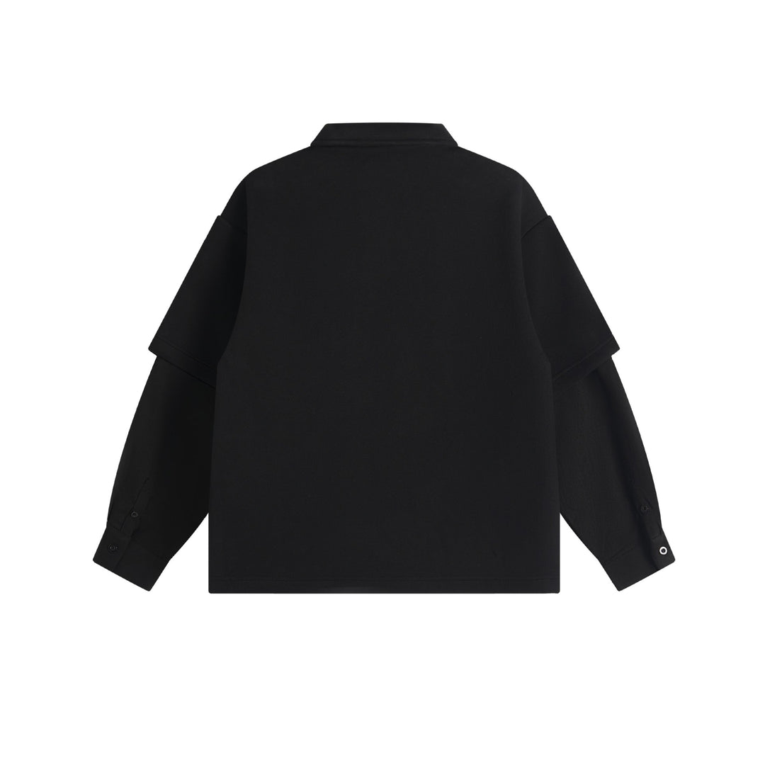 Damen Lagenlook-Sweatshirt mit Polokragen und aufgesetzten Stick-Patches Nord Taschen