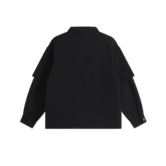 Damen Lagenlook-Sweatshirt mit Polokragen und aufgesetzten Stick-Patches Nord Taschen
