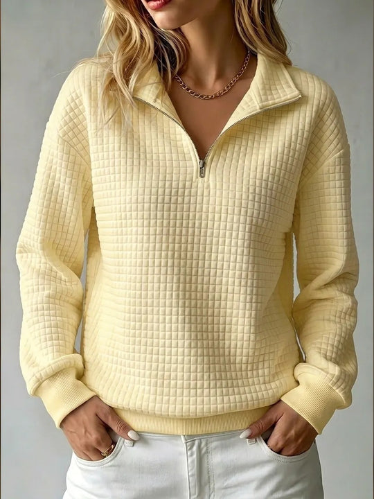 Damen Steppstruktur-Halbzip-Sweatshirt mit Karomuster und Stehkragen Nord Taschen