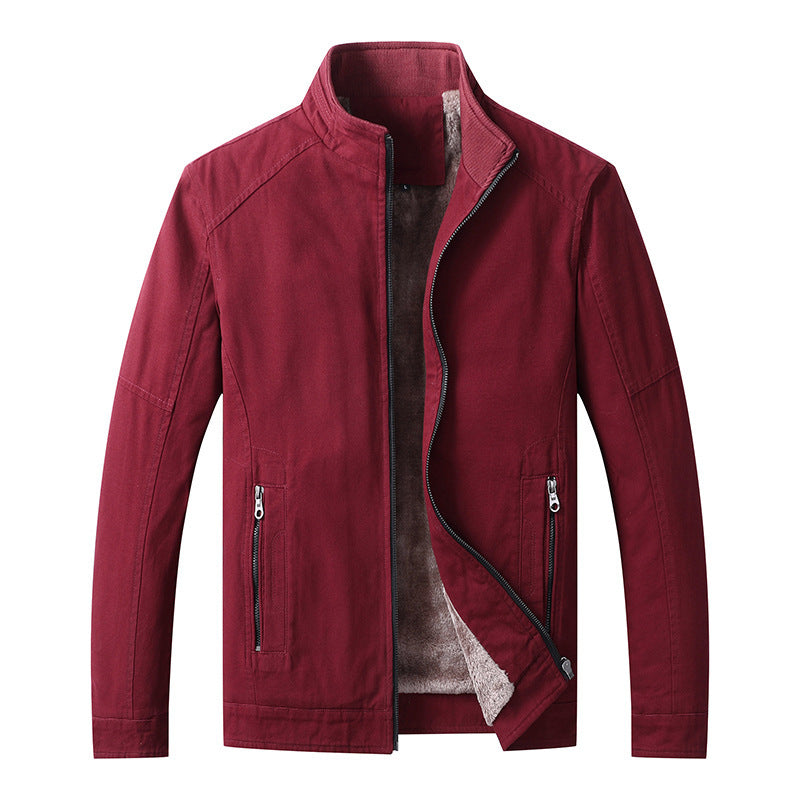 Herren Canvas-Fieldjacke mit Teddyfleece-Innenfutter, Stehkragen und Reißverschluss Nord Taschen