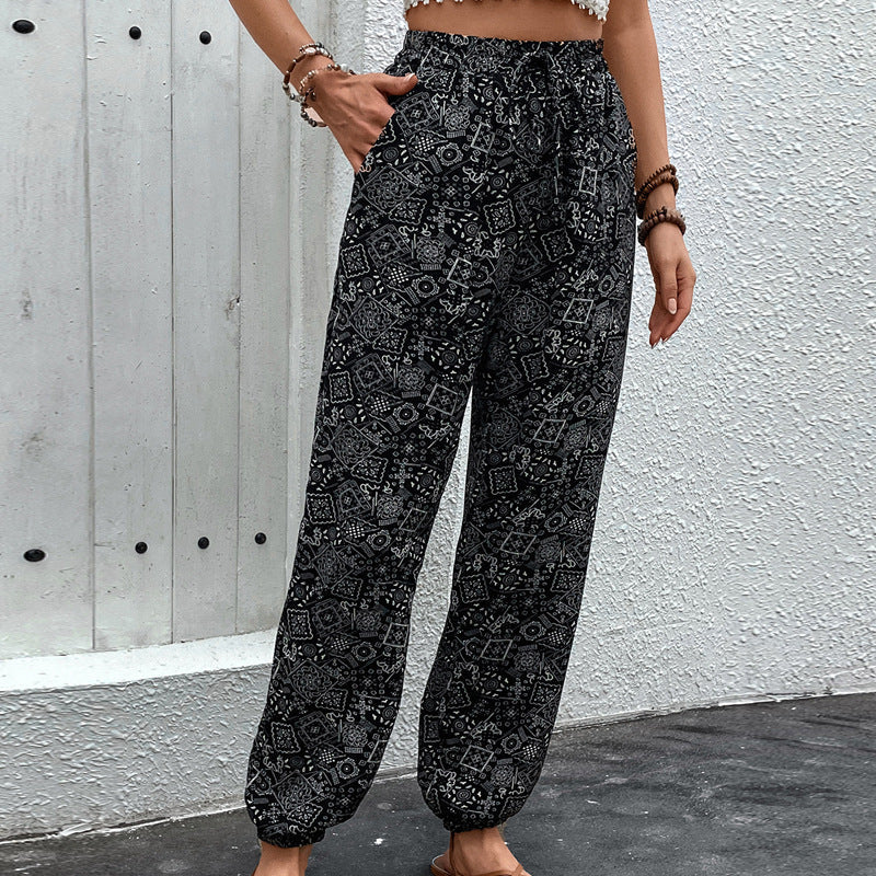 Damen Lockere Haremshose mit elastischem Bund und seitlichen Taschen