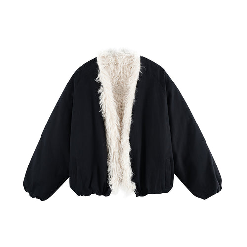 Damen Kurzblouson im Oversize‑Cut mit voluminösem Teddyfutter und elastischem Saum Nord Taschen