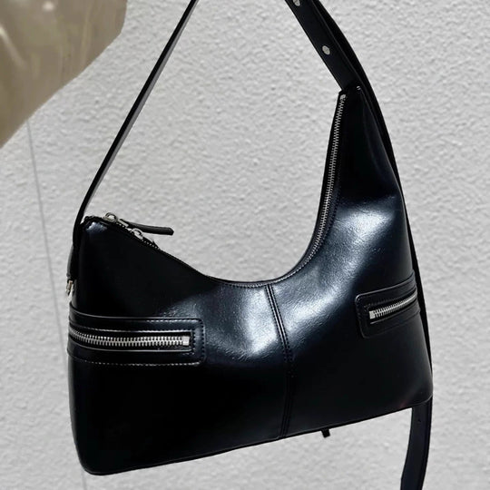 Damen Umhängetasche aus hochwertigem glänzendem Kunstleder mit praktischen Reißverschlussfächern Nord Taschen