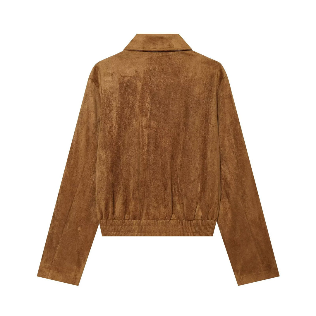 Damen Kurzjacke im Vintage‑Velours‑Stil mit Zierknopfleiste und elastischem Saum Nord Taschen