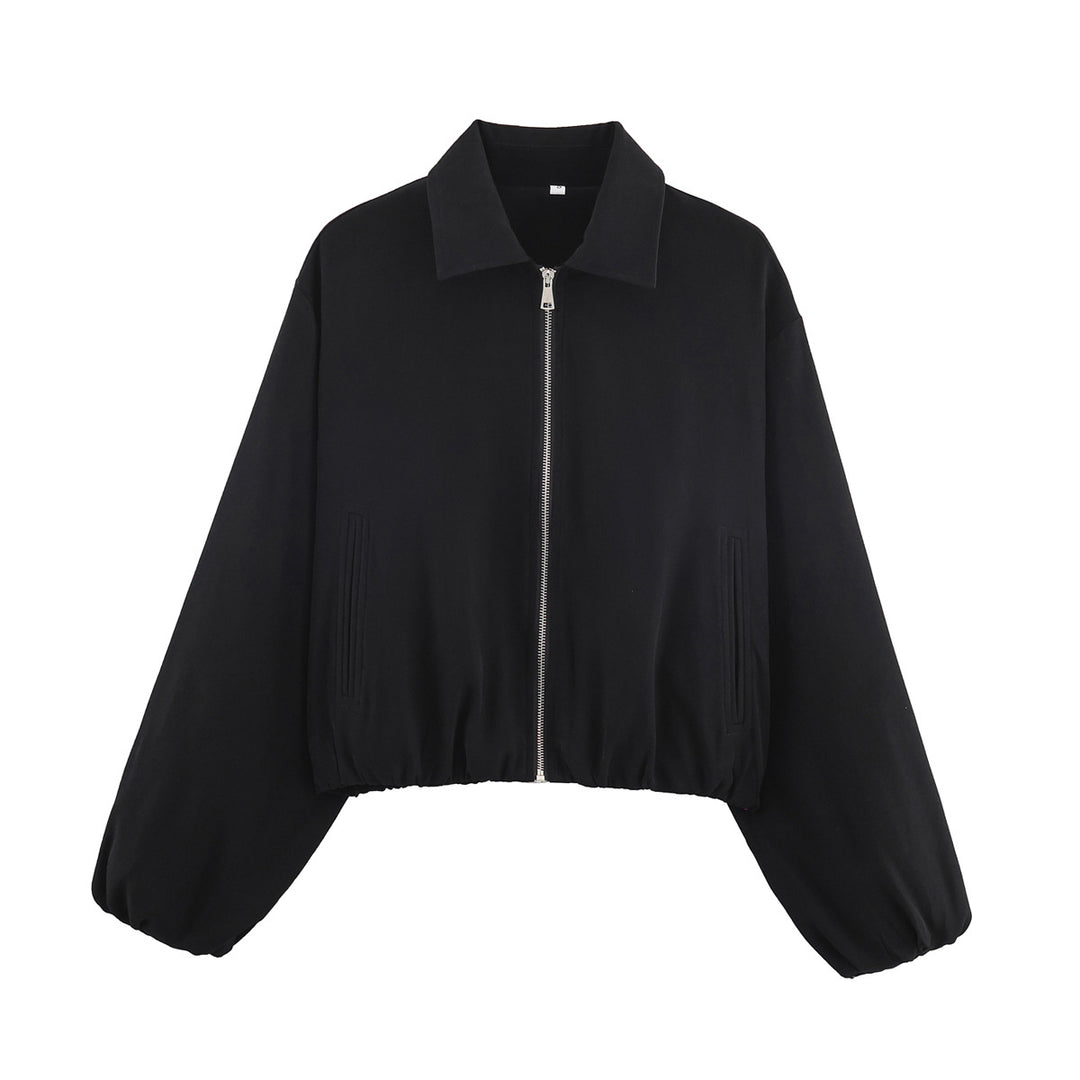 Damen Gekürzte Bomberjacke im Harrington‑Stil mit Ballonärmeln und elastischem Saum Nord Taschen