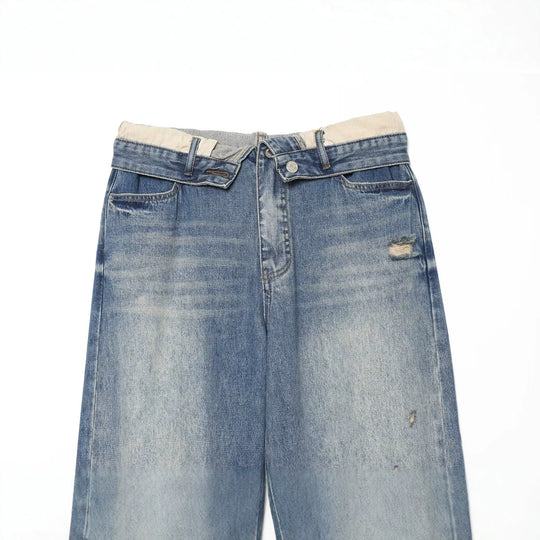 Damen Weite Ripped Denim‑Jeans mit Knie‑Löchern und hoher Leibhöhe Nord Taschen