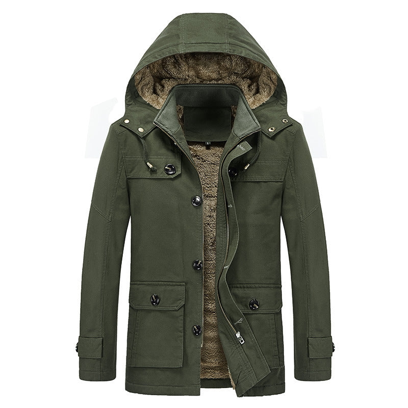 Herren Winddichter Canvas-Parka mit Teddyfleece-Innenfutter, Kapuze und Multifunktionstaschen Nord Taschen