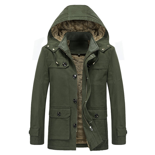 Herren Winddichter Canvas-Parka mit Teddyfleece-Innenfutter, Kapuze und Multifunktionstaschen Nord Taschen