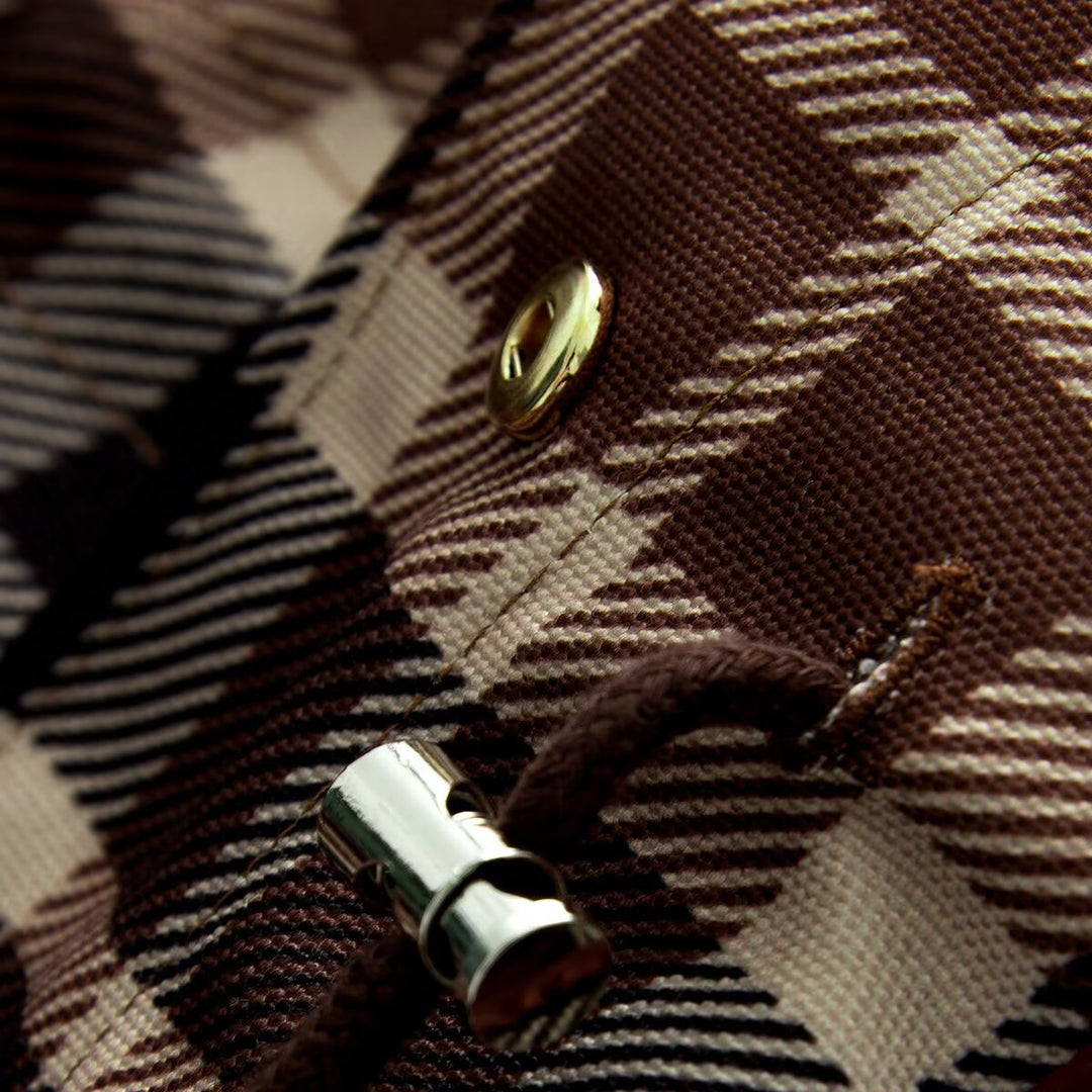 Damen Kariertes Overshirt‑Mantel mit Kunstlederkragen und Taillen‑Tunnelzug Nord Taschen