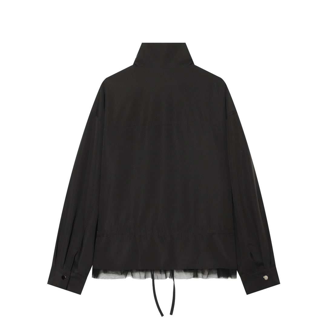 Damen leichte taillierbare Windjacke mit Stehkragen, Tunnelzug und Tüllbesatz Nord Taschen