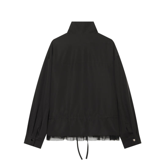 Damen leichte taillierbare Windjacke mit Stehkragen, Tunnelzug und Tüllbesatz Nord Taschen