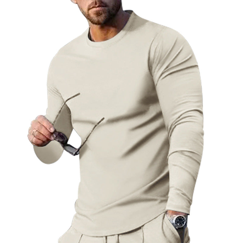 Herren nan schmal geschnittenes Langarmshirt mit Rundhalsausschnitt elastischem Baumwollstretch und verlängertem Saum