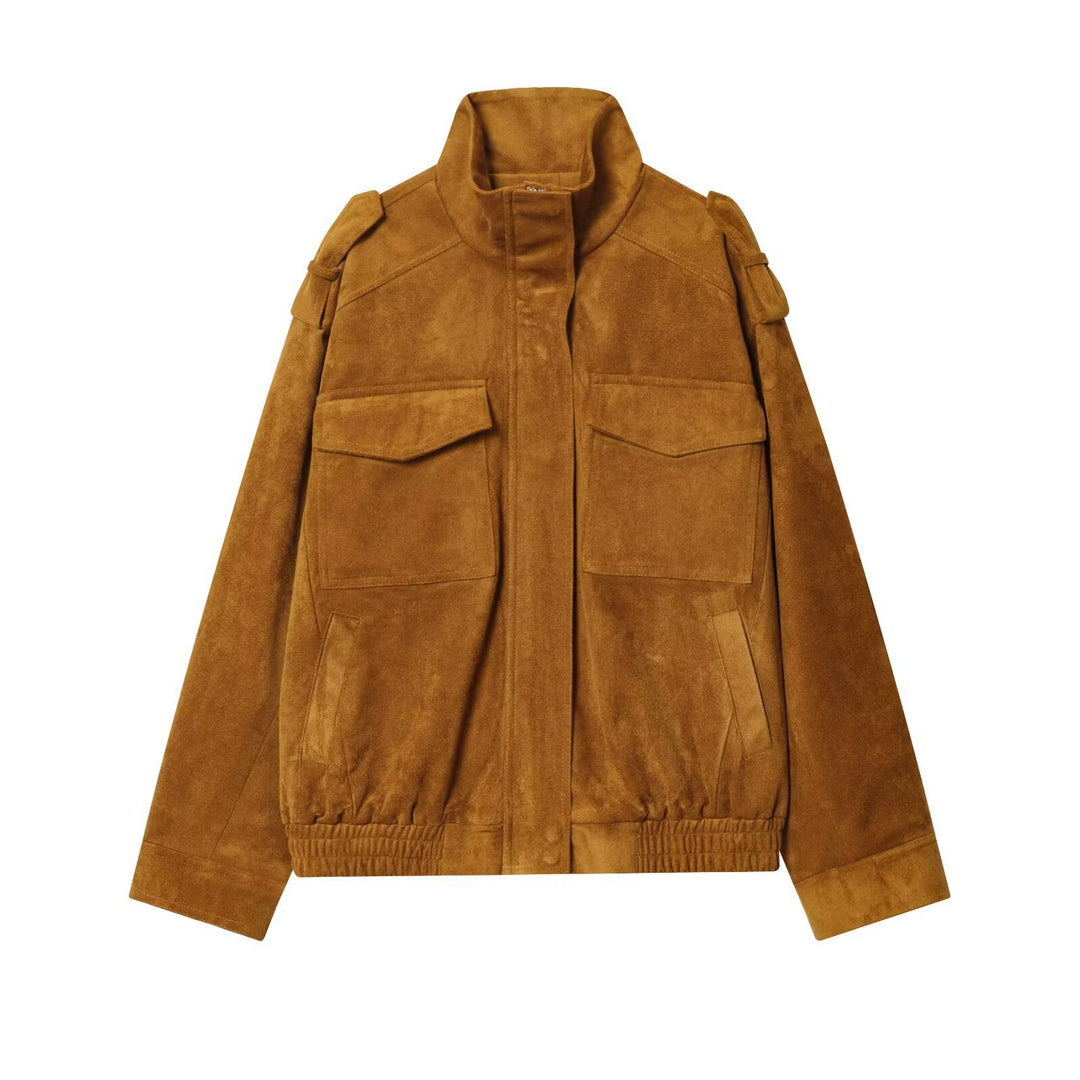 Damen Wildleder-Fieldjacke mit Stehkragen, Epauletten und aufgesetzten Brusttaschen Nord Taschen