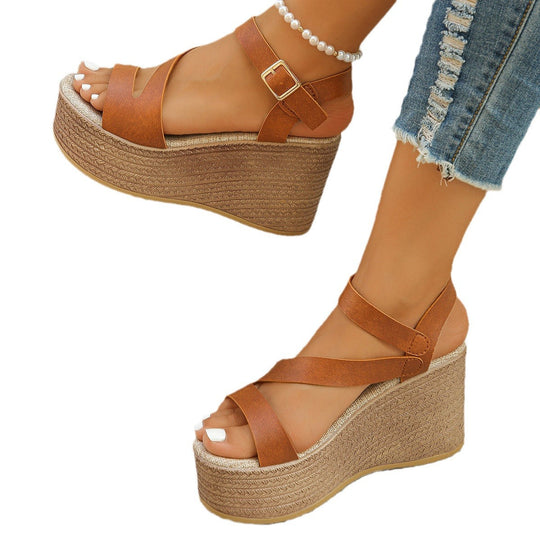 Damen elegante Plateau-Sandalen mit verstellbarem Riemen und komfortablem Fußbett