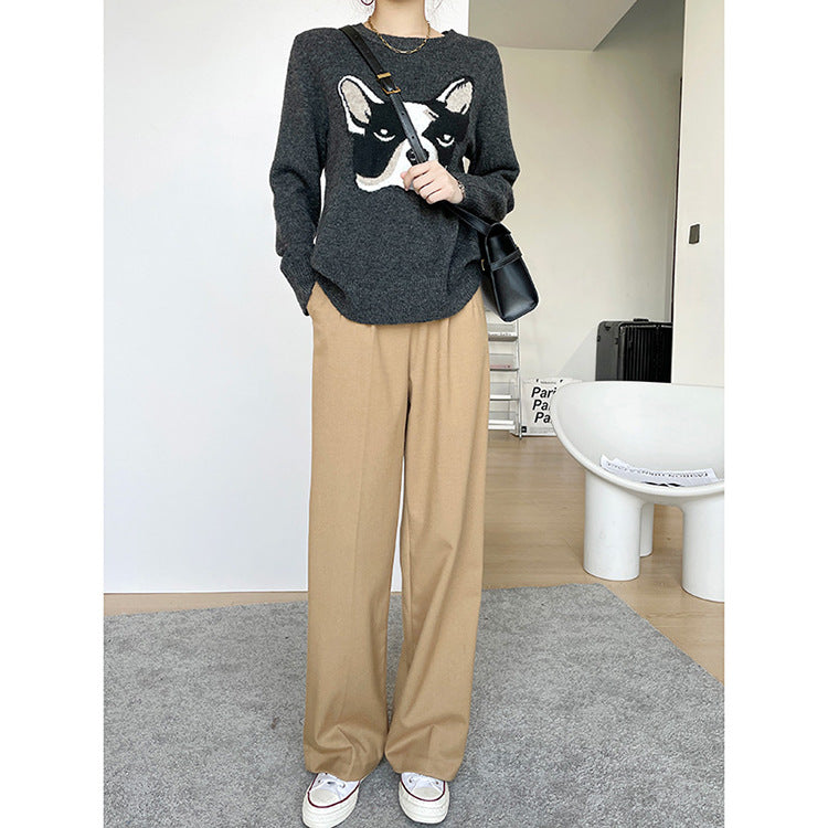 Damen Hochtaillierte, maßgeschneiderte Wide‑Leg Stoffhose mit Bundfalten und verlängertem Saum Nord Taschen