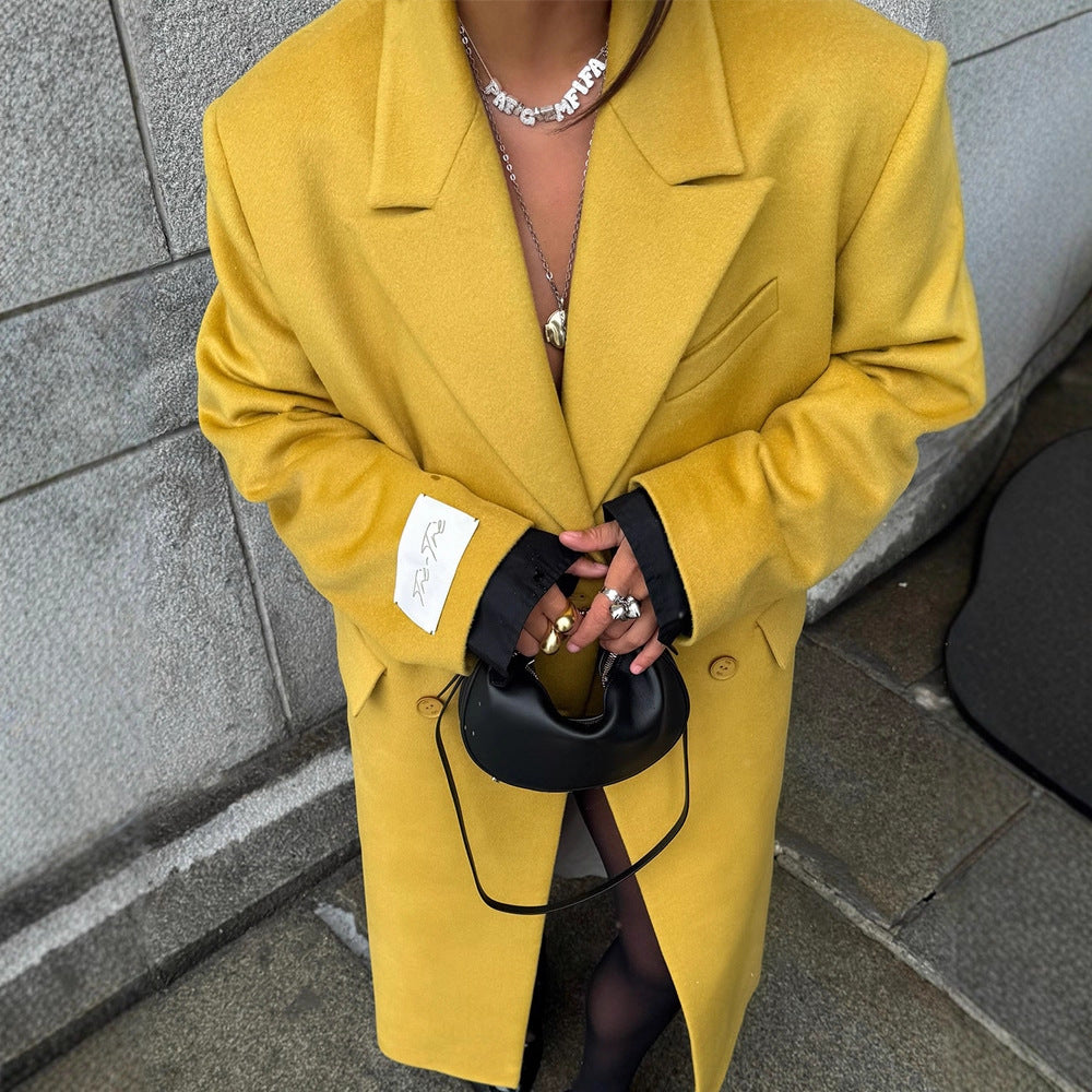 Damen Oversized Wollmantel mit Reverskragen und Pattentaschen Nord Taschen