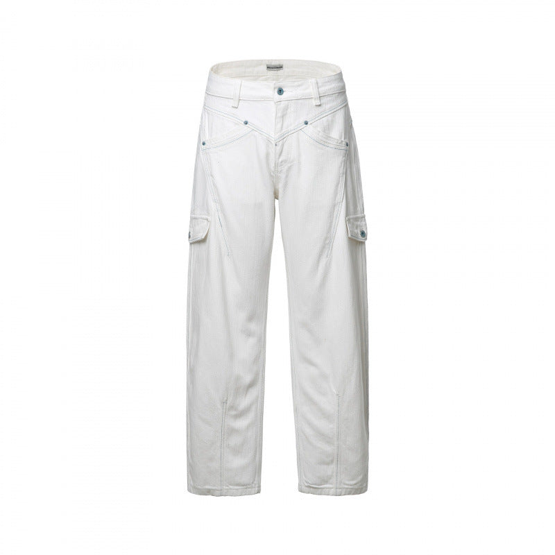 Damen Hochtaillierte Cargo-Hose entspannte Passform mit Klappentaschen und rohem Saum Nord Taschen