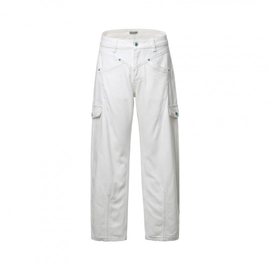 Damen Hochtaillierte Cargo-Hose entspannte Passform mit Klappentaschen und rohem Saum Nord Taschen