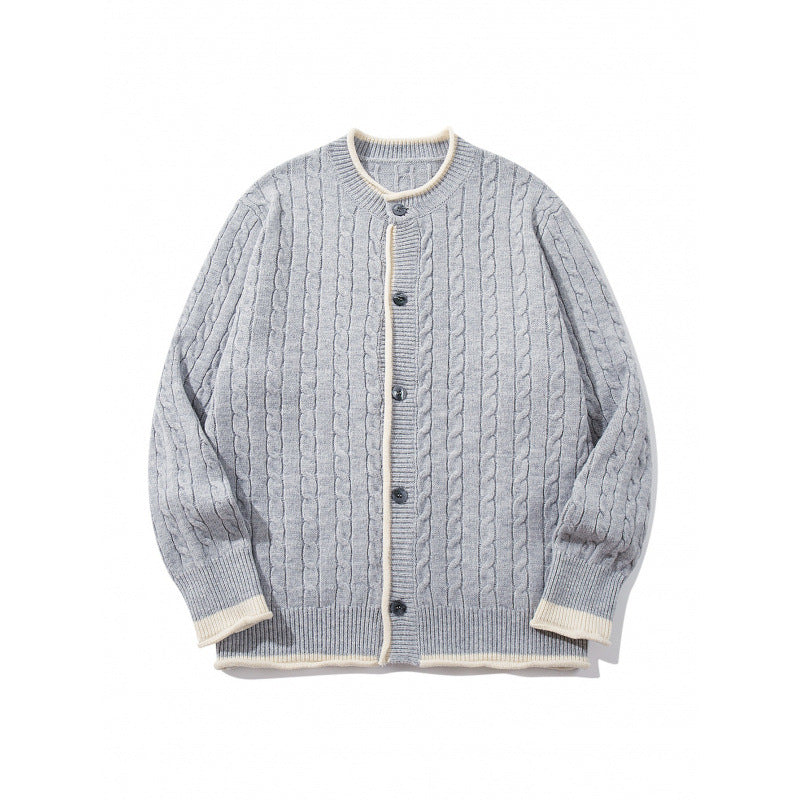 Unisex Feinstrick-Cardigan mit Zopfmuster, Rundhalsausschnitt und Kontrastblende Nord Taschen