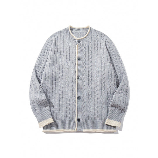 Unisex Feinstrick-Cardigan mit Zopfmuster, Rundhalsausschnitt und Kontrastblende Nord Taschen